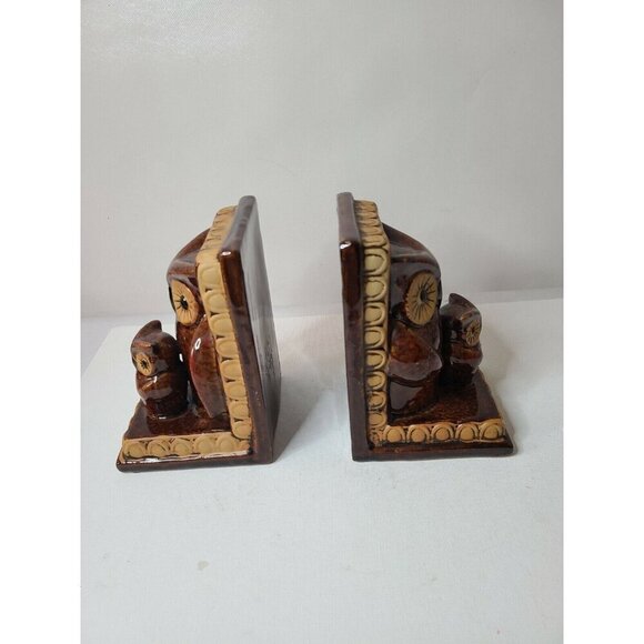 Vintage Owl Mama and Baby Brown Ceramic Glossy Bookends Set of Two - Picture 7 of 9